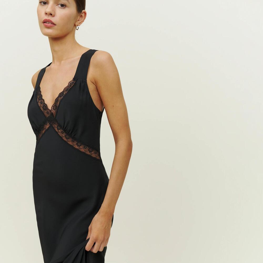 Reformation Provence Silk Dress in Black
